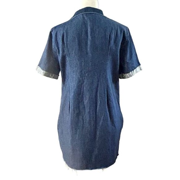 Zara Denim Distressed Hem Patches Dress L - Picture 4 of 8